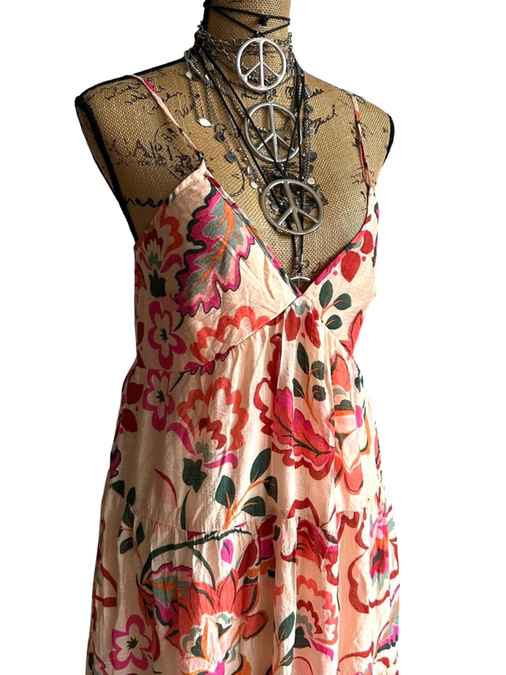 1. STATE women's Boho Floral Tiered Maxi Dress - Pink Floral - SIZE S - SMALL - Picture 4 of 16